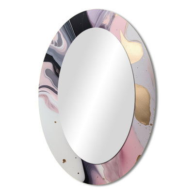 Pink And Gold Mysterious Marble III - Pink Oval Wall Mirror Decor