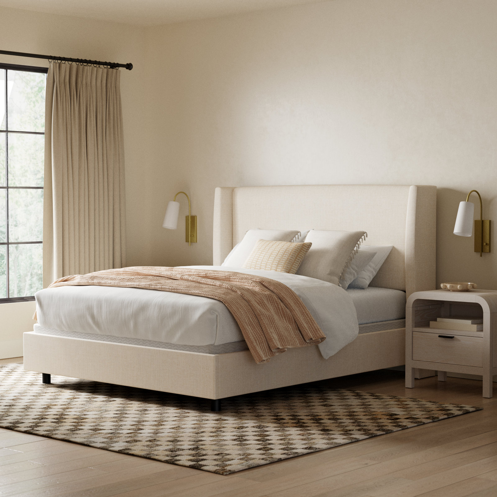 Tilly Upholstered Bed, California King, Classic Talc Linen