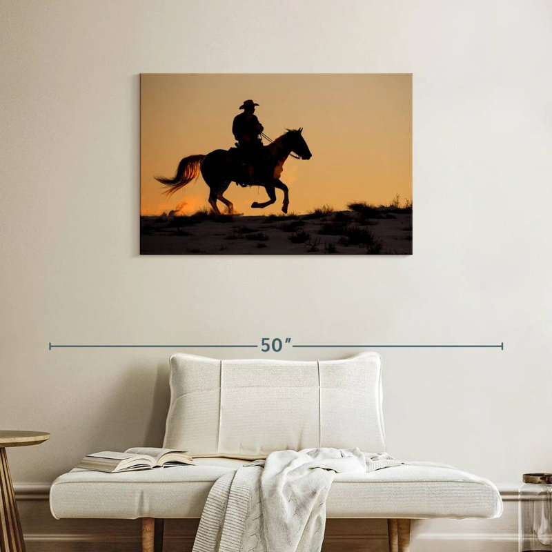 Lelar, cowboy à cheval, H 24 po x l 36 po
