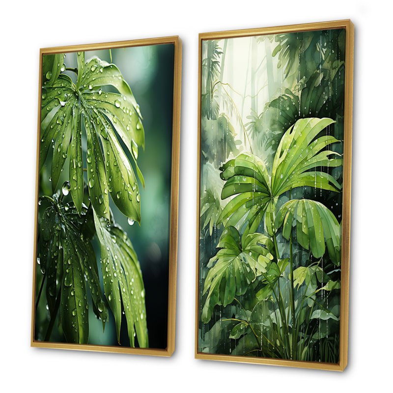 Ensemble de salon mural Mossy Morning Palms - Palmiers et palmiers, Encadrement doré, H 28 po x l 25 po