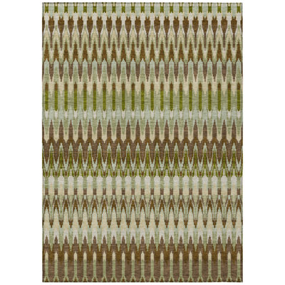 8' X 10' Artichoke Green And Brown Southwestern Washable Indoor Outdoor Area Rug