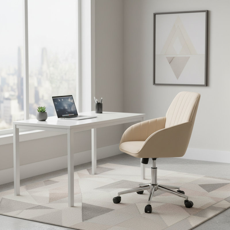 Modern Adjustable Office Chair with Soft Cushion, Metal Legs, Khaki