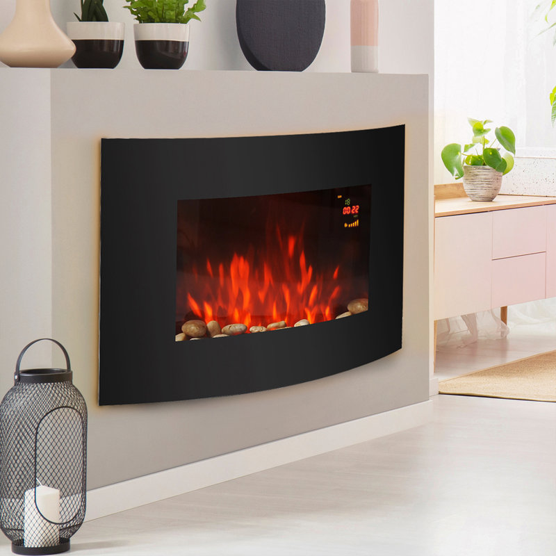 Axel Wall Mounted Fireplace Curved Glass Slimline, 56cm H x 88.5cm W x 13.5cm D