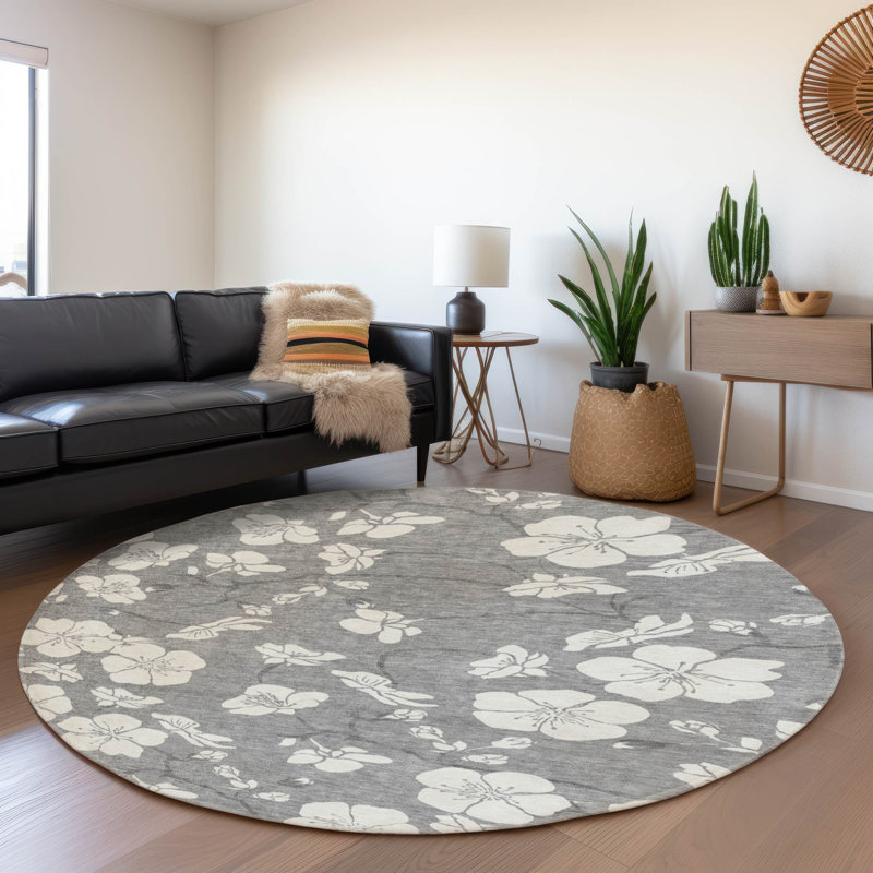 Premium Machine Washable Birchview AMF1032 Floral Rug, Round 8'