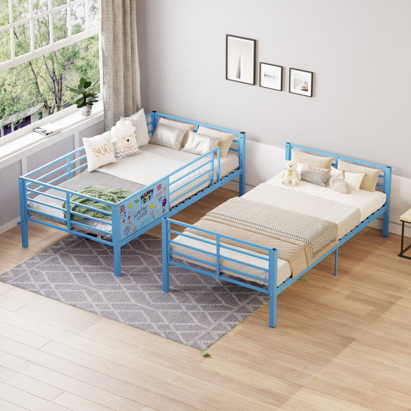 Lit superposé en métal pour adultes et enfants, convertible en 2 lits doubles séparés, cadre de lit superposé robuste avec garde-corps pleine grandeur et échelle, aucun sommier nécessaire
