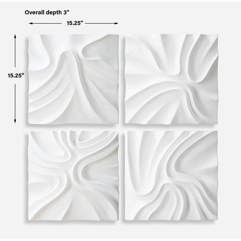 Orren Ellis Snowdrift Scultped White Wall Decor, Set Of 4
