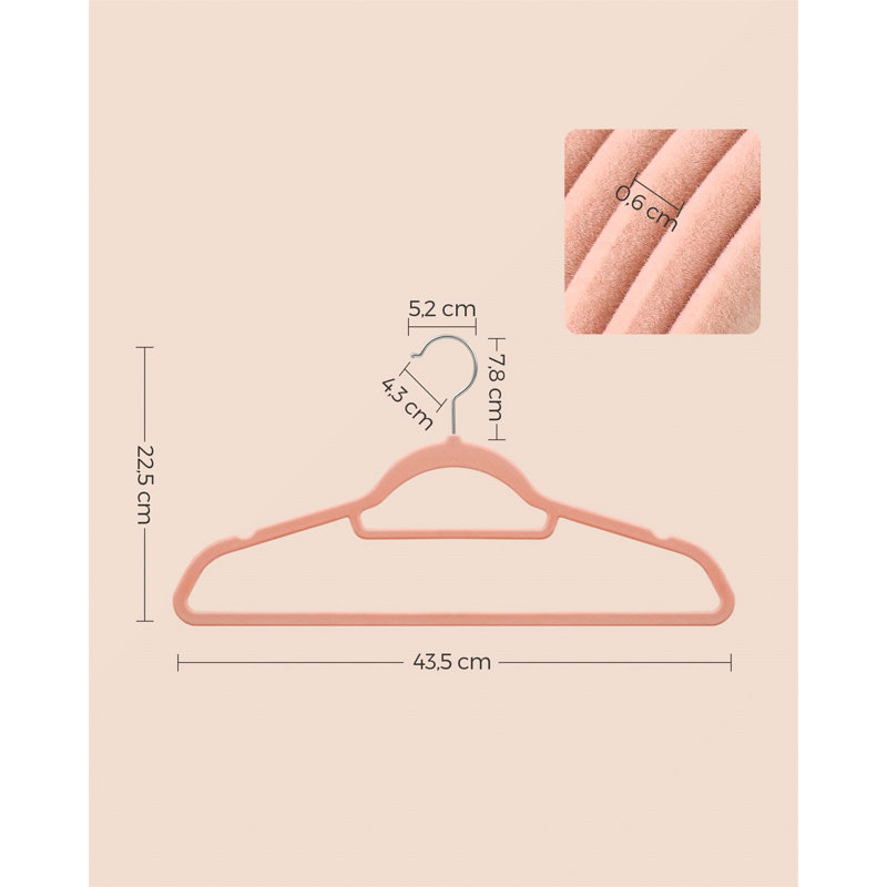 Non-Slip Velvet Hangers, 50, Silver/Pink