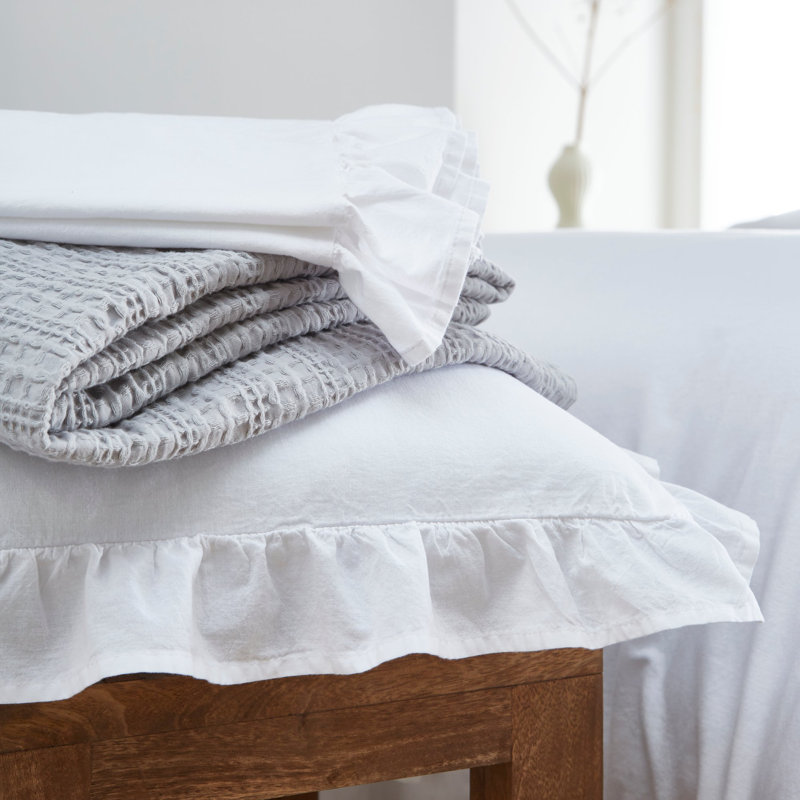 Cassia Frill Cotton Solid Colour Duvet Cover Set, Single - 1 Standard Pillowcase