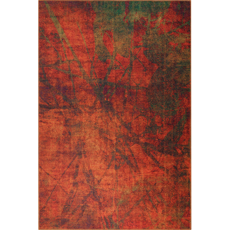 Tapis décoratif rayé orange et vert, Rectangle 3 pi 10 po x 5 pi 3 po