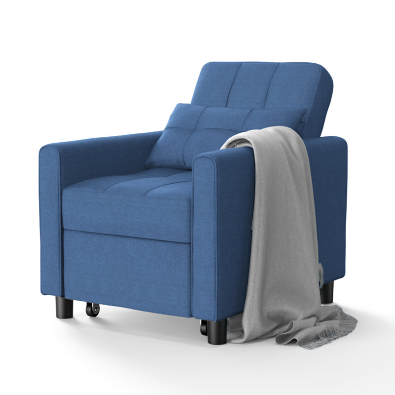 3-in-1 Convertible Accent Chair with Pillow, Adjustable Recline, Linen Fabric, Steel Frame, Blue Linen Blend