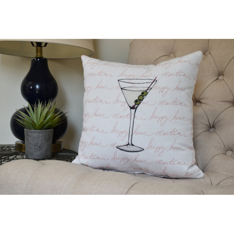 Palm Beach Martini Glass Happy Hour Print Outdoor Square Pillow Cover and Insert, Orange, 16"x16"