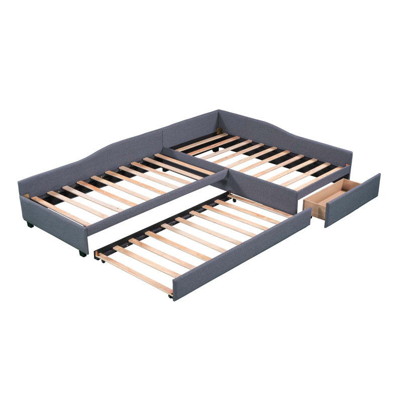 Structure de lit de jour double rembourré avec lit gigogne escamotable et tiroir de rangement pratique, gris, Gris