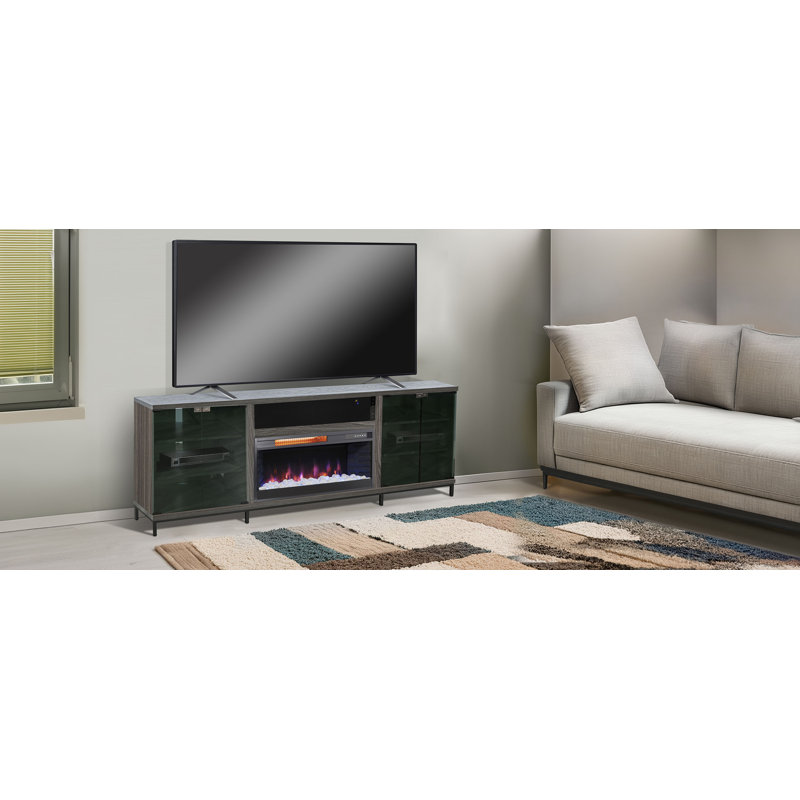 Console multimédia 70 po avec foyer électrique , Gris