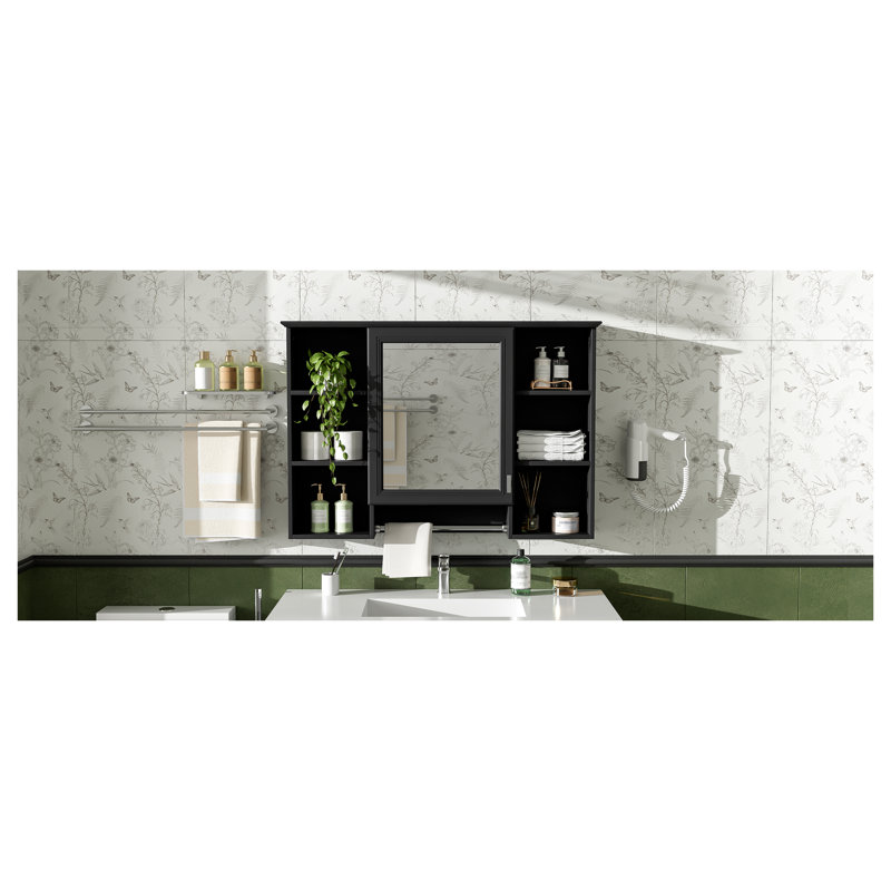 Armoire de salle de bain à miroir 42 po avec rangement, armoire à pharmacie murale avec tablette réglable et porte à fermeture en douceur