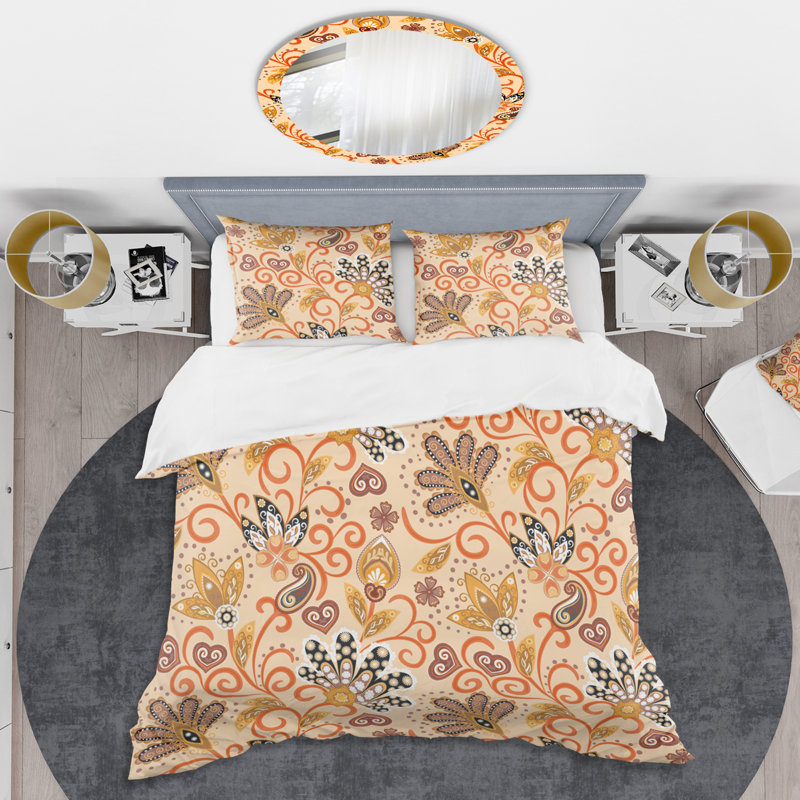 Traditional Polyester Twill Floral Duvet Cover, King Duvet Cover + 2 Shams