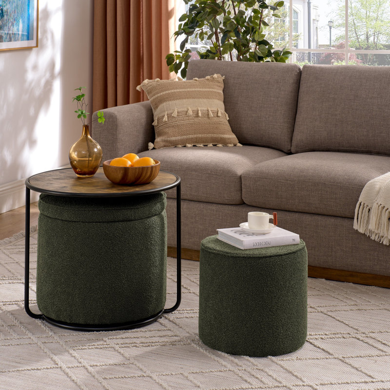 Ensemble de table de repose-pieds multifonctionnel avec tabouret tambour et espace de rangement, Vert foncé