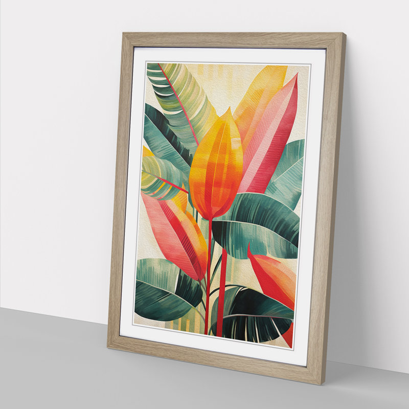 Tropical Leaf Constructivism - Framed Print, 64cm H x 46cm W, Oak Framed