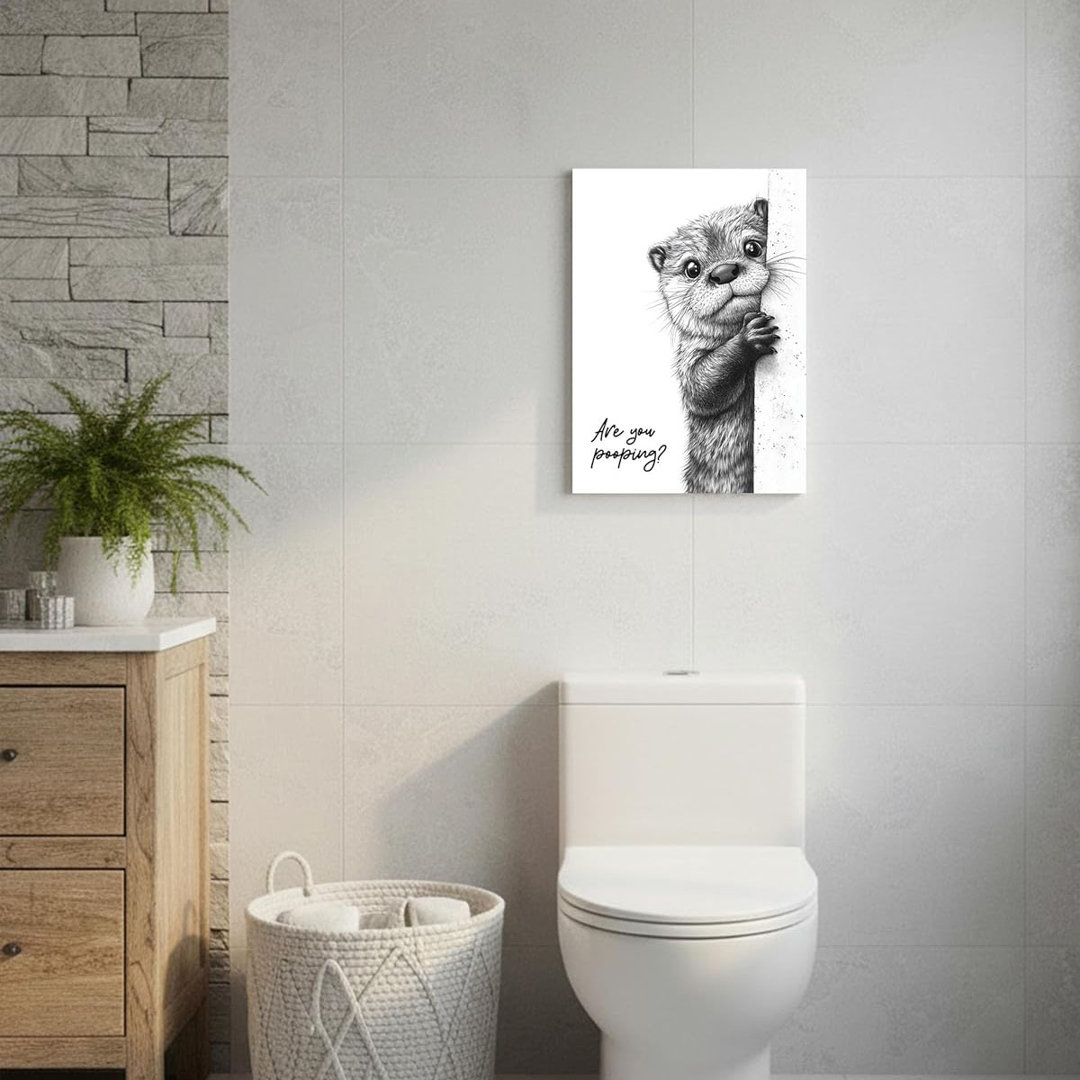 Funny Otter Bathroom Wall Art, Are You Pooping Whimsical Canvas Print, Black Animal Picture, Cute Otter Poster Wall Décor For Bathroom Toilet Restroom