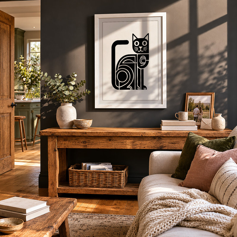 Cat Geometric - Print, A1 - 84.1 x 59.4 cm, White