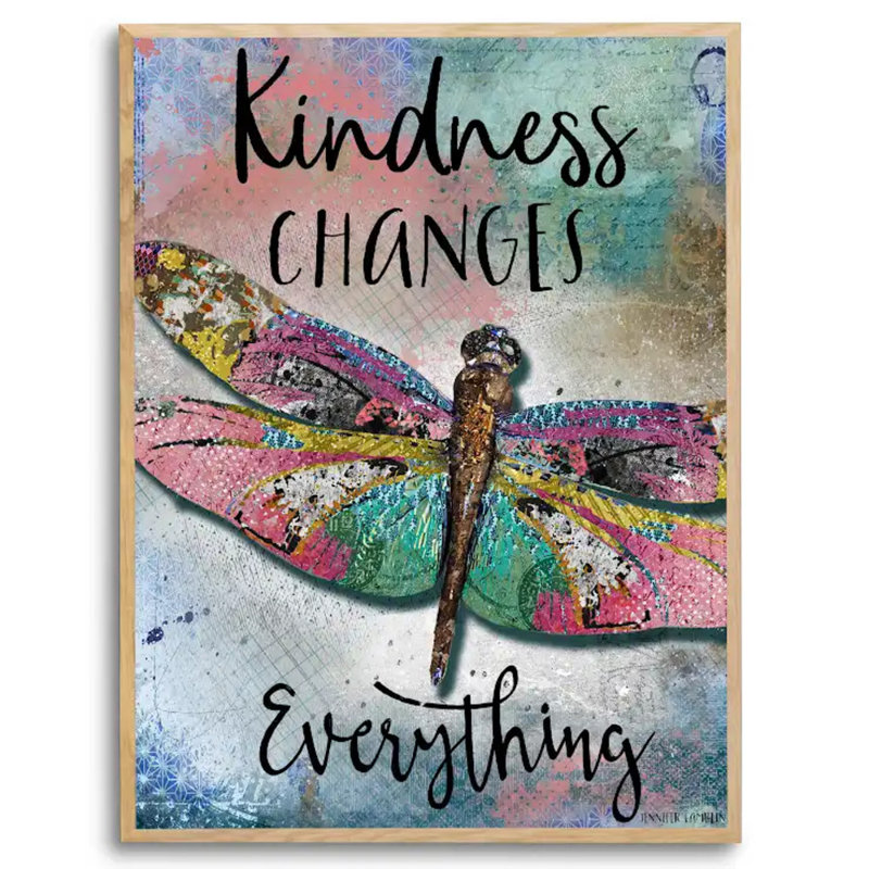 Kindness Changes Everything Print by Jennifer Lambein, Natural Floater Framed Canvas, No Mat, 34" H x 26" W x 2" D