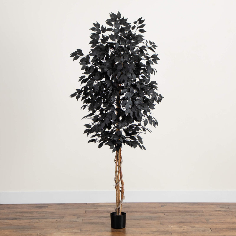 Ficus artificiel noir d'Halloween avec tronc naturel, H 84 po x l 32 po x P 32 po