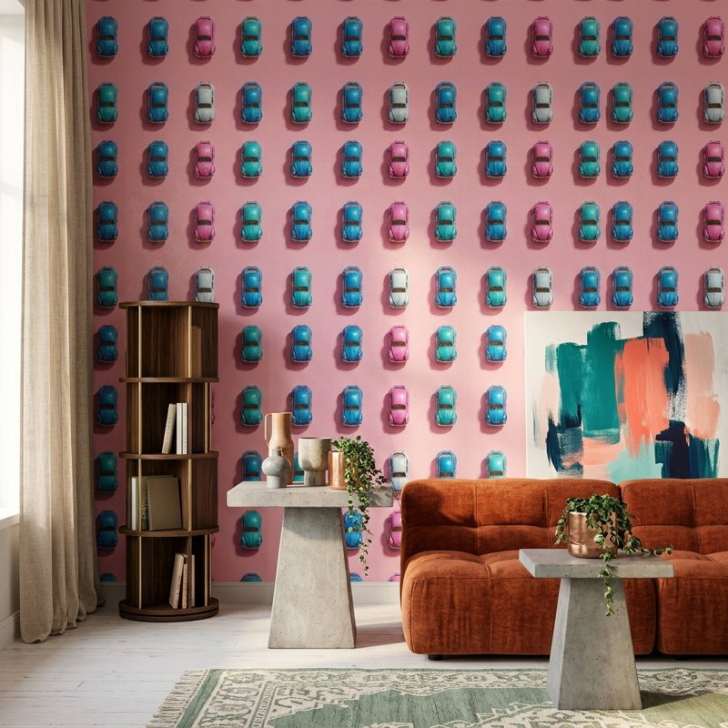 Papier peint moderne Mid-Century rétro Pop Art, Texturé non collé