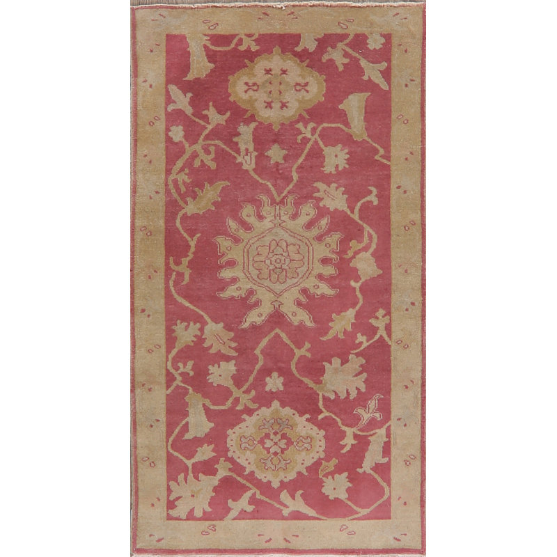 Tapis en laine rose/beige 2 pi 1 x 5 pi 2 po one-of-kind à la main-noué la new age oushak Sipos