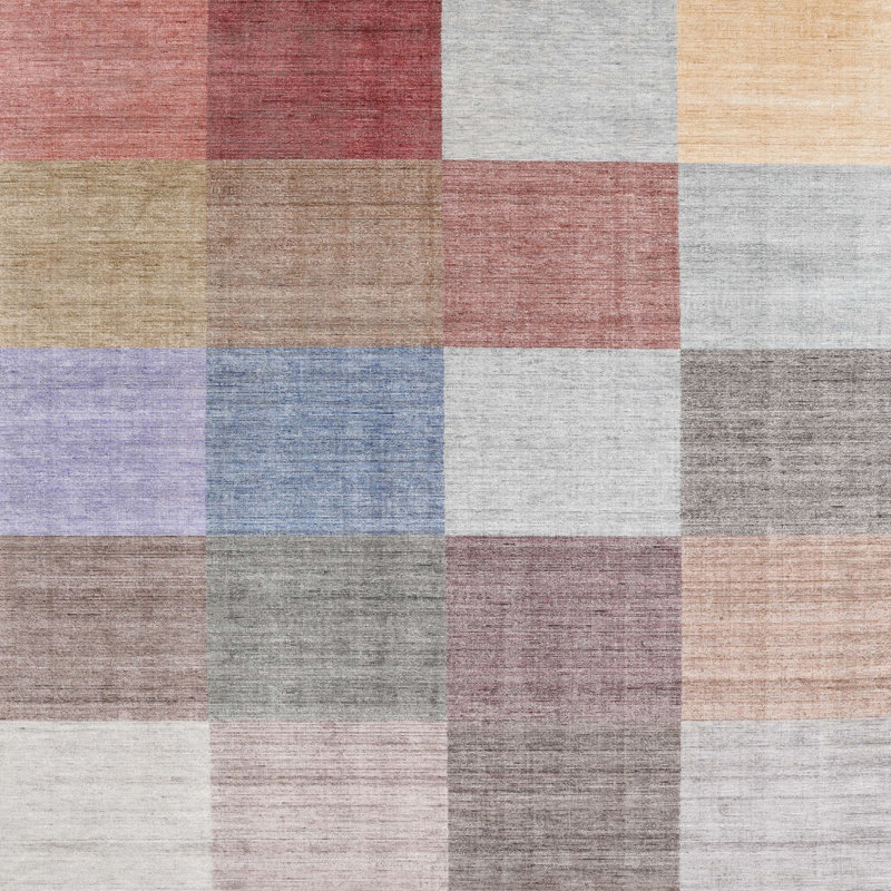 Tapis contemporain gris / rose / rouge, Carré 6 pi