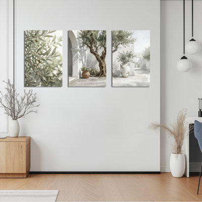 Olive et scène de jardin tendue sur toile, ensemble de 3 reproductions d'art sur toile