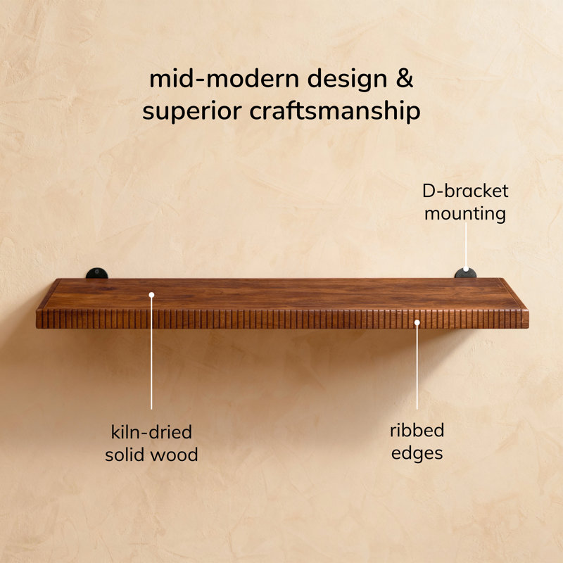 Urbana Solid Wood Wall Mounted Display Shelf, 3.75" H x 91.5" W x 20.25" D