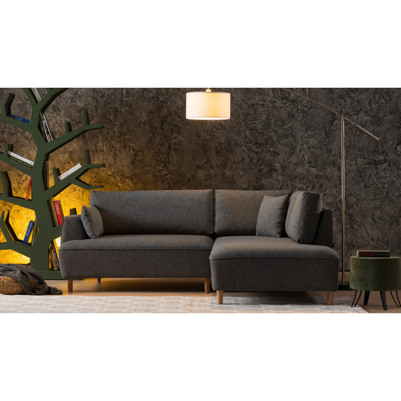 93" Wide Sofa & Chaise, Right Hand Facing, Dark Gray 100% Polyester