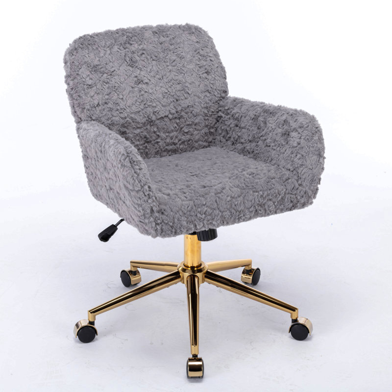 Furniture Office Chair,Artificial Rabbit Hair Home Office Chair With Golden Metal Base,Adjustable Desk Chair Swivel Office Chair,Vanity Chair