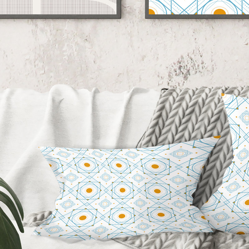 Coussin décoratif rétro Mid-Century en orange et bluye