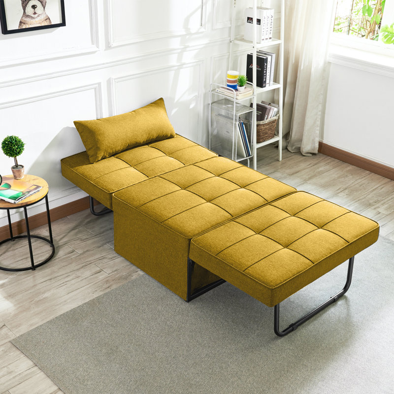 Twin 93.98cm Upholstered Convertible Sofa, Yellow