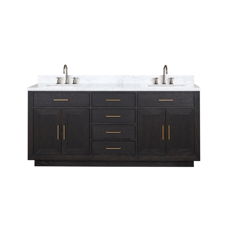 Meuble-lavabo double avec comptoir en marbre de Carrare, Noir, noir, noir, noir