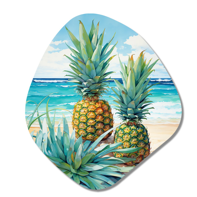 Juice Pineapple Bliss IV - Unique Shape Pineapples, décoration murale en métal, sculpture murale asymétrique en métal