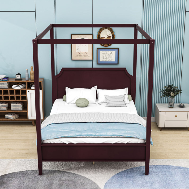 Canopy Platform Bed with Headboard, Walnut, Queen