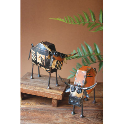  Recycled Iron Steer Figurines Accents Set Of 2, 75" H