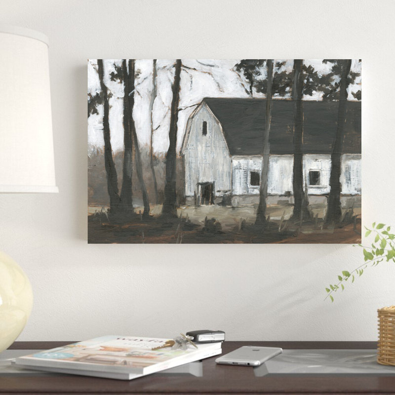 «Autumn Barns II» par Ethan Harper - peinture sur toile tendue, H 12 po x l 18 po
