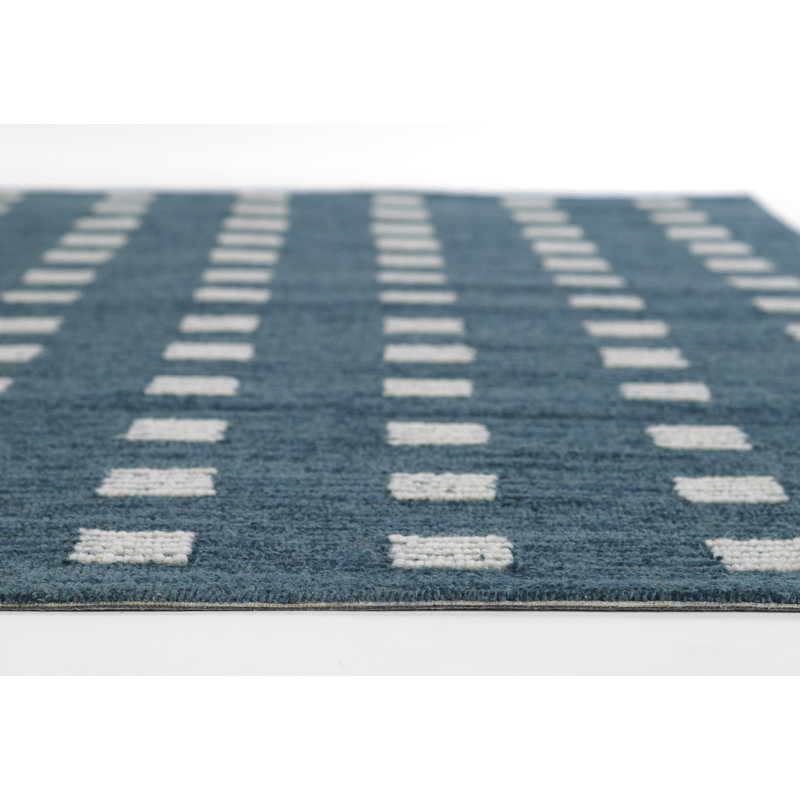 Hand Tufted Blue and White Wool Geometric Rug, 2' x 3'