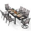 Ensemble de salle à manger d'extérieur 9 pièces en aluminium textilène, table extensible