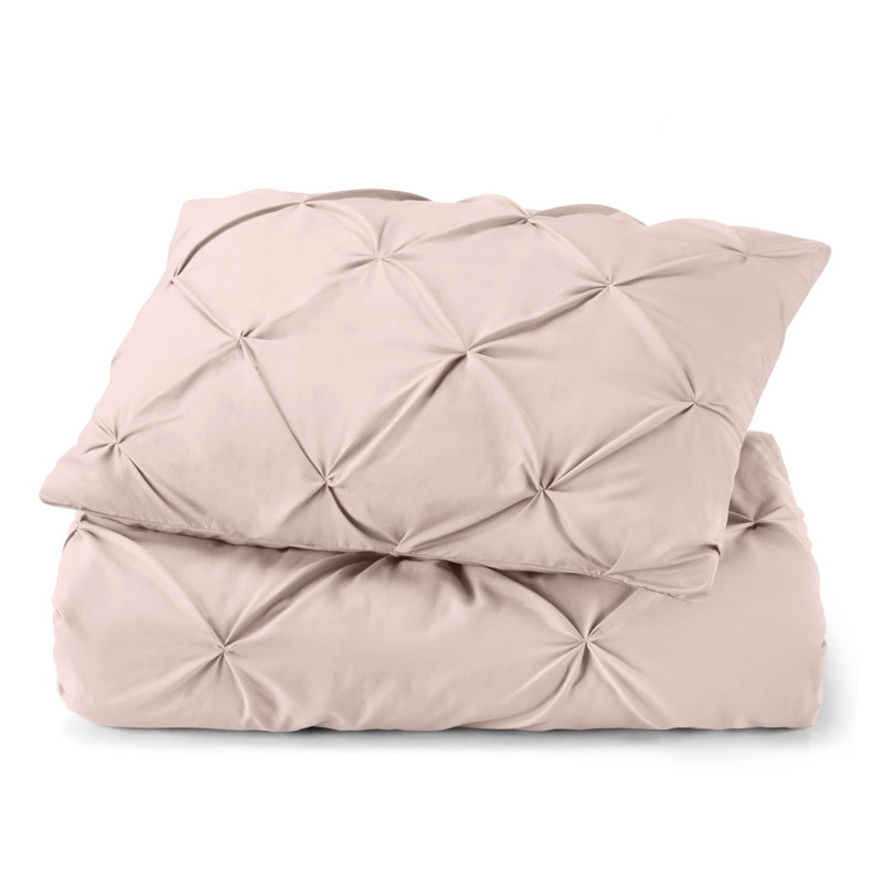 Double Brushed Pleated Duvet Cover Set, Twin Duvet Cover + 1 Standard Pillowcase, Blush