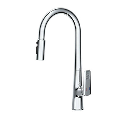 Robinet de cuisine rétractable en chrome poli avec 3 modes de jet, robinet d'évier de cuisine à grande arche en laiton massif, robinet mélangeur d'eau chaude et froide à poignée simple avec douchette extractible pour évier de cuisine encastré Farmhouse