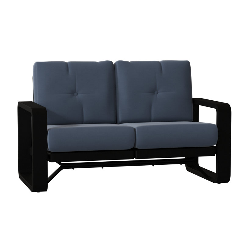 Vale 60.5'' Wide Aluminum Loveseat with Cushions, Spectrum Denim Sunbrella® Plainweave, Textured Black