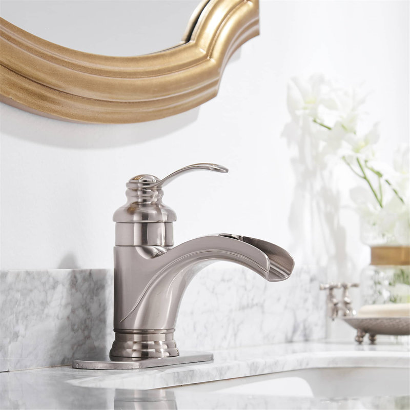 Robinet pour salle de bain à poignée simple avec drain et robinets de lavabo pour salle de bain à un trou, Nickel brossé
