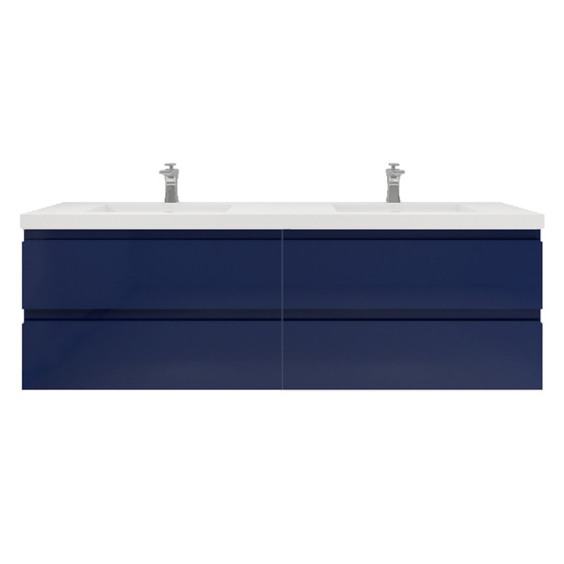 Aylanna 72" Wall-Mounted Double Bathroom Vanity Set, Hight Gloss Night Blue