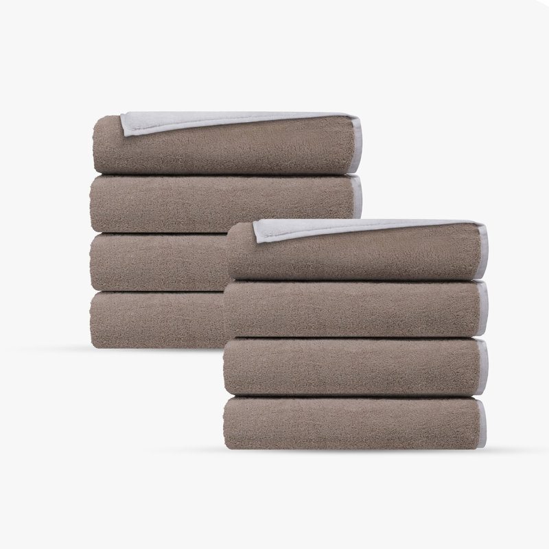 Double Face 8 pcs Turkish Wash Towels Set, White/Beige