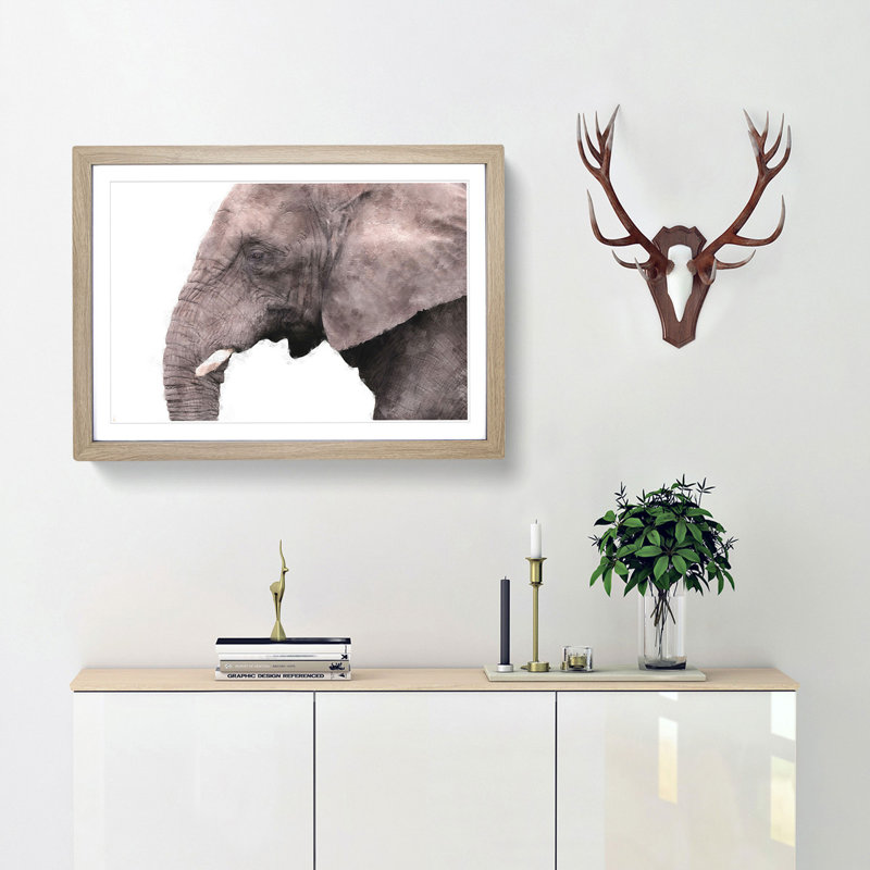 Portrait of an Elephant - Picture Frame Painting Print, Oak Framed, 33cm H x 45cm W x 2cm D