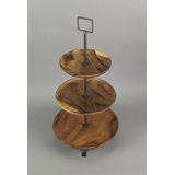 Rustic Round Wood Standing 3 Tiered Serving Tray
