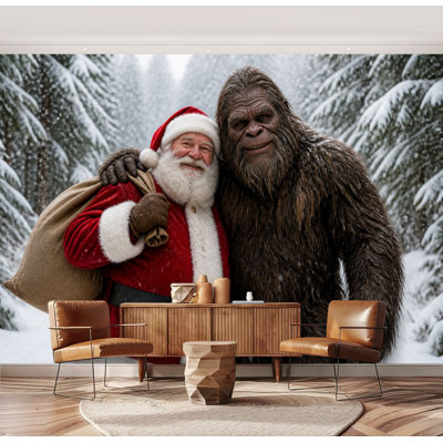 Wall Mural Peel and Stick winter christmas sasquatch Santa Snowy Forest Scene Sack spirit Large Wallpaper Self-Adhesive Removable Contact Paper Wall Decor for Living Room Bedroom Nursery 69"H x 96"W